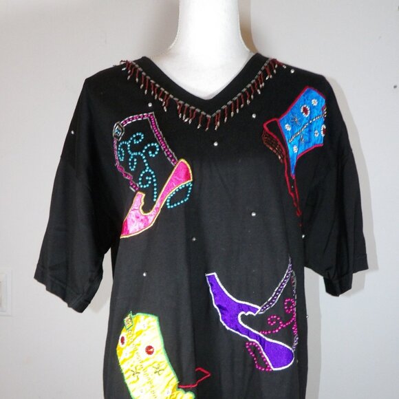 BOOTS Victoria Jones Appliqued Embellished Beaded Tee Shirt Women's Size Large - Picture 2 of 4